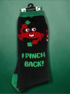 St. Patrick Black & Green Crew Socks with Red Crab Graphic